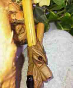Kuripe Bamboo Totem WOLF Amulet with Stones powerful